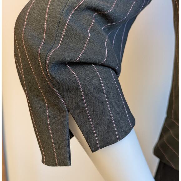 Elliott Lauren Blazer 6 Dark Gray Pink Pinstripe Cropped 3/4 Sleeve USA VTG - Picture 7 of 10